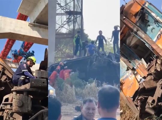 A horrifying accident in Thailand! A construction crane falls on a moving train, killing 22 passengers.