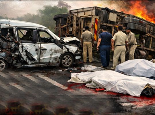 Big news: Horrific road accident in Berasia, Bhopal! A tractor-trolley and a pickup collided violently, killing five members of the same family.