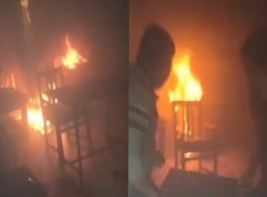 A massive fire broke out due to a short circuit at Paani Primary School in Chamoli, burning computers and furniture to ashes, a major accident was averted.