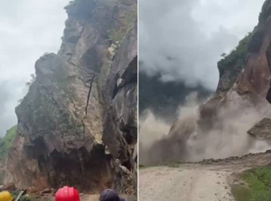  Uttarakhand: Massive landslide in Dharchula! Huge boulder comes crashing down; Sobla-Dhakar road blocked.