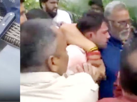 Breaking News: Chaos erupts at Pappu Yadav's press conference! A scuffle breaks out between supporters and opponents; a shoe is hurled at the MP.
