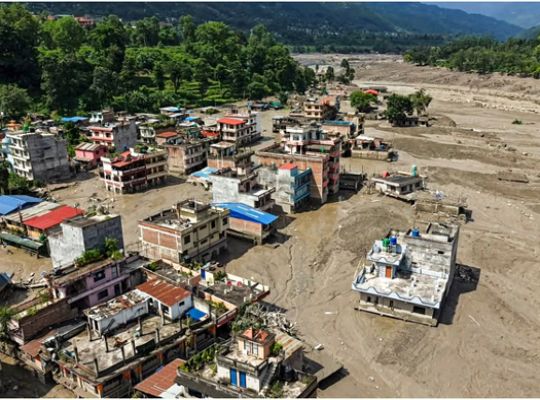 'Tsunami-like' devastation strikes the Himalayas again: A massive glacier broke off from Langtang Lirung, creating a debris dam in the river that subsequently burst, causing massive destruction from the Nepal-China border to the Trishuli River.