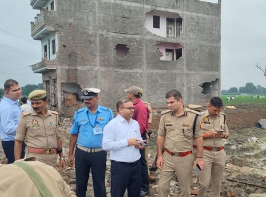 Kaushambi: Devastation caused by a massive explosion at a firecracker factory; five dead, over a dozen injured.