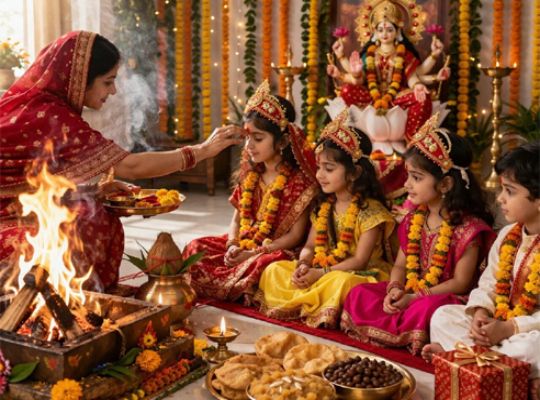 Uttarakhand: Kanya Pujan (worship of young girls) celebrated with great fervor during Navaratri! Young girls, revered as manifestations of the Goddess, were worshipped in homes, while devotees flocked to temples.
